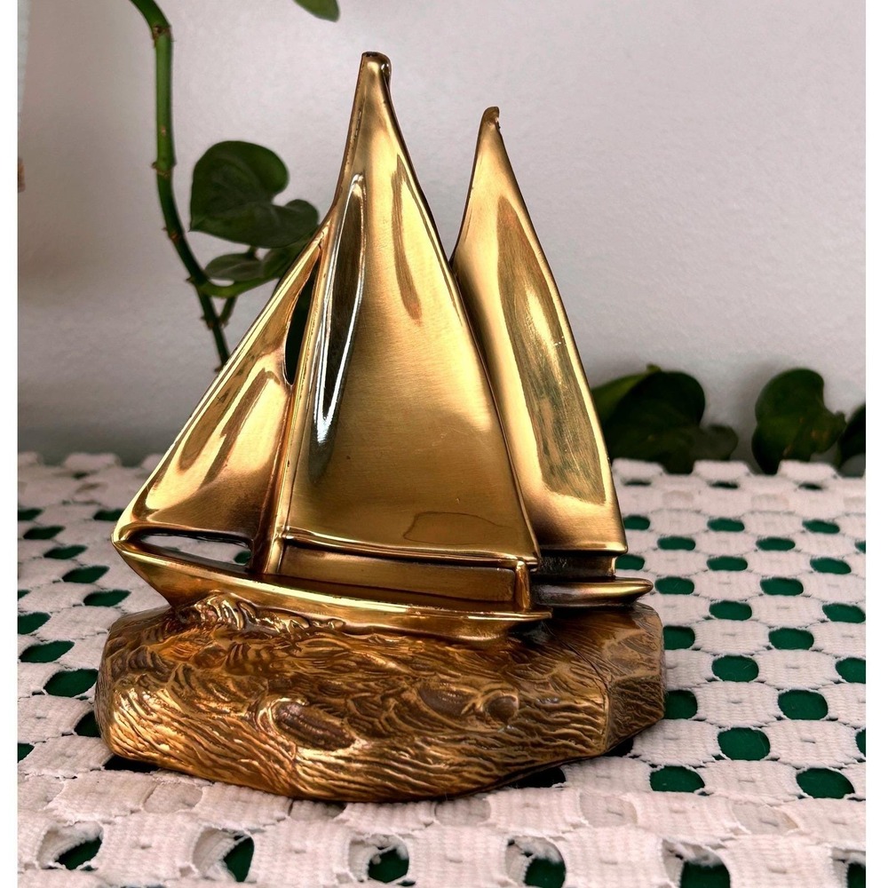 PM Craftsman Brass Sailboat Sculpture Vintage Nautical Decor Eaton Park Florida